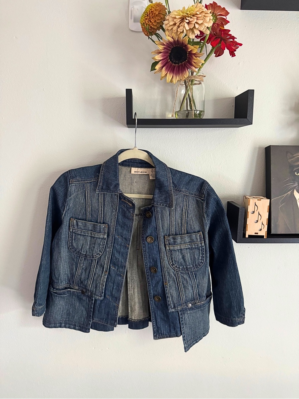 DKNY Jeans Cropped Denim Jacket Dark Wash